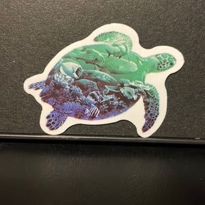 SEA TURTLE WITH OCEAN PRINT SHELL STICKER